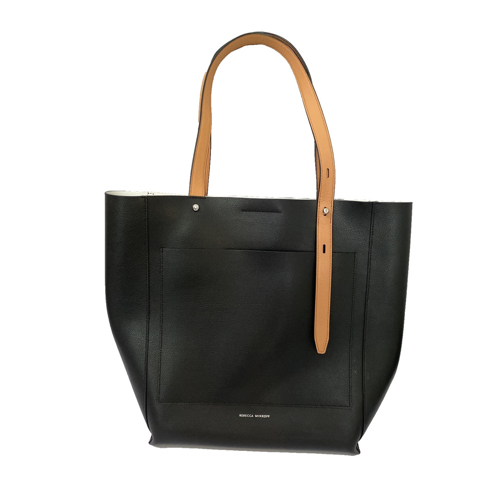 Rebecca Minkoff Black & Tan Stella North-South Leather Laptop Bag